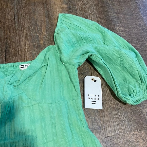 NWT Billabong Lite Green Dress with Puff Sleeves Size Small - Picture 2 of 10